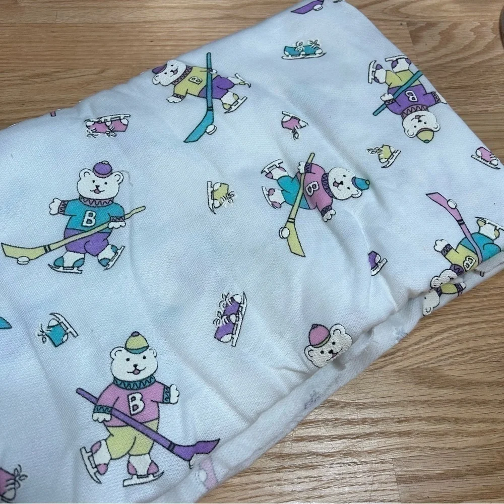 Vintage Pastel Ice Hockey Skating Material Bears Pink Blue Purple Fabric Craft